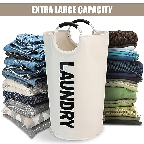 DOKEHOM 125L X-Large Laundry Basket Bag, Collapsible Tall Hamper, Beige - color: Beige, size: 125L