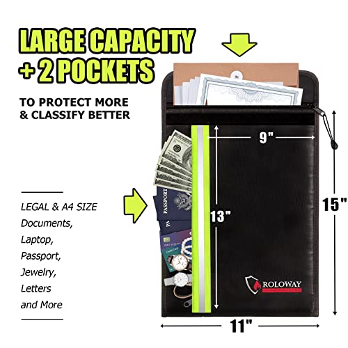 ROLOWAY Fireproof Envelope for Cash, Legal Documents Safe (15 x 11 inch) with 2 Pockets & Waterproof Zipper, Black (Pack of 3) - size: 15 x 11 inch (Pack of 3), style: Black Fireproof Bag