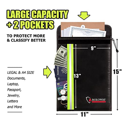 ROLOWAY Fireproof Envelope for Cash, Legal Documents Safe (15 x 11 inch) with 2 Pockets & Waterproof Zipper, Black (Pack of 3) - size: 15 x 11 inch (Pack of 3), style: Black Fireproof Bag