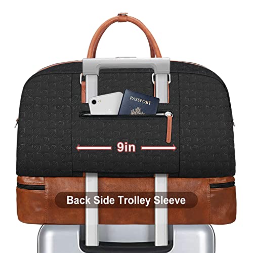 IBFUN Weekender Bags for Women, 3PCS Travel Set with Shoe Compartment 21.6 - color: A03-brown+black