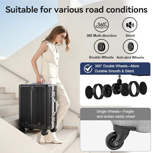 24 Inch Aluminum Frame Luggage with Front Pocket, Black - color: Black, size: 24 Inch
