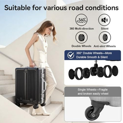 24 Inch Aluminum Frame Luggage with Front Pocket, Black - color: Black, size: 24 Inch