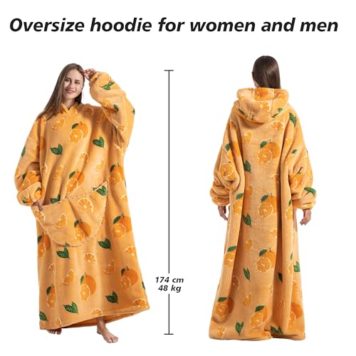 Capecage Long Wearable Blanket Hoodie with Big Pocket,Gift for Women or Men - color: Orange
