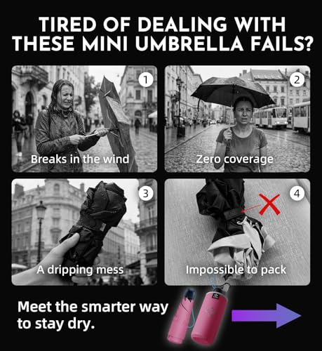 Mini Umbrella for Travel Compact - UPF 100+ UV Sun Umbrella for Purse Backpack,Super mini Sturdy Pocket Folding Umbrella with Absorbent Sleeve, Heavy Duty Parasol - color: 2-Black & Rose