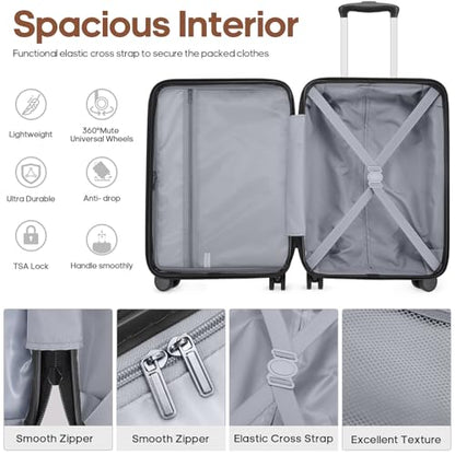 Carry On Luggage 22x14x9 Airline Approved, 3 Piece Set with Backpack - color: Navy Blue, size: 3 piece set (20inch)
