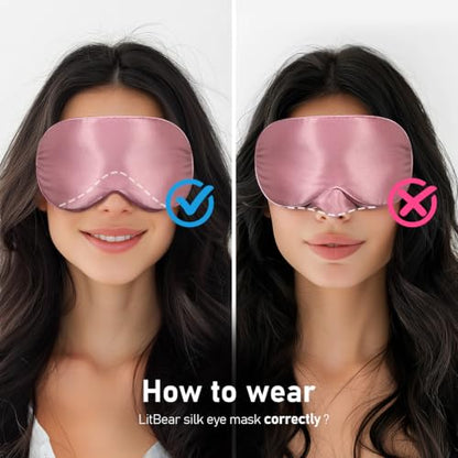 LitBear 100% 22 Momme Mulberry Silk Sleep Mask - 3D Contoured, Bean Pink - color: Bean Pink