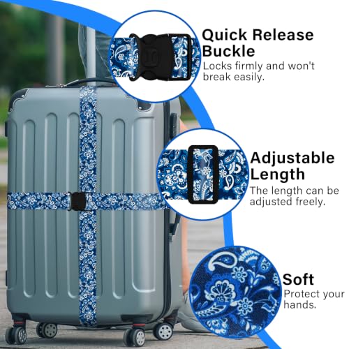Luggage Straps for Suitcases, Travel Adjustable Belt with Quick Release Buckle, Heavy Duty Nylon Bag Packing Strap, Unique Bright Identifiers Business Travel Accessories (2 Pack) - Blue Pattern - color: Blue Pattern