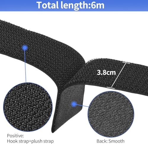 2In x 20Ft Cinch Straps Nylon Heavy Duty with 25 Buckles, Cut to Length, Black Hook and Loop Straps, Reusable Long Cable Ties for Storage and Cord Organizer - size: 2In x 20Ft Black