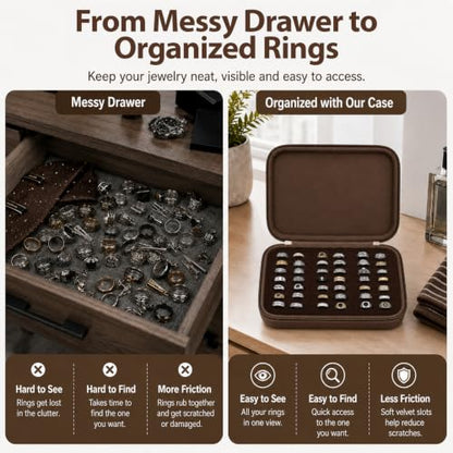 GWCASE Ring Organizer Box 42-Slot Hard Shell Case Holds 50+ Pieces, Coffee - color: Coffee Brown