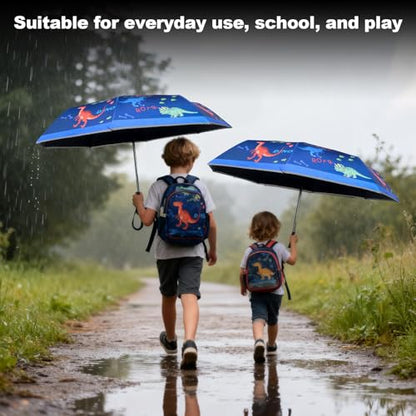 Kids Automatic Umbrella with Cartoon Print & Reflective Strip,easy One-Button Open Close, UPF 50+ Sun & Wind Protection for School, Outdoor Safety for Boys and Girls