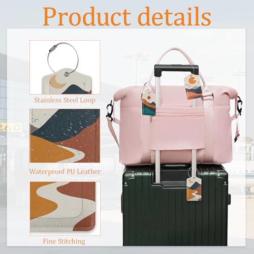 Boho Sun Mountain 여행 가방용 3팩 수하물 태그, 가죽 가방 태그, 프라이버시 커버 ID 라벨 및 내구성 있는 스틸 루프 포함, 크루즈 공항 여행용 - color: Boho Sun Mountain