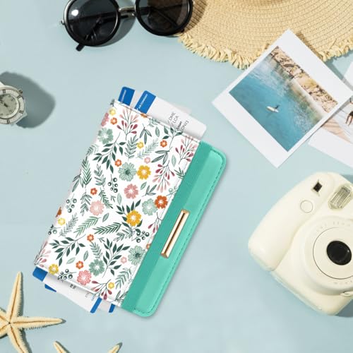 Coco Rossi Passport Holder for Travel Women Slim RFID Passport Cover Wallet - color: Green Daisy
