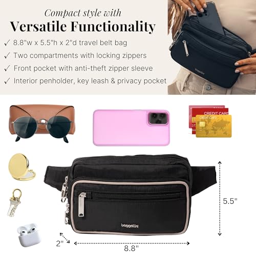 Baggallini Securtex Anti-Theft Belt Bag - color: Black/Neutral