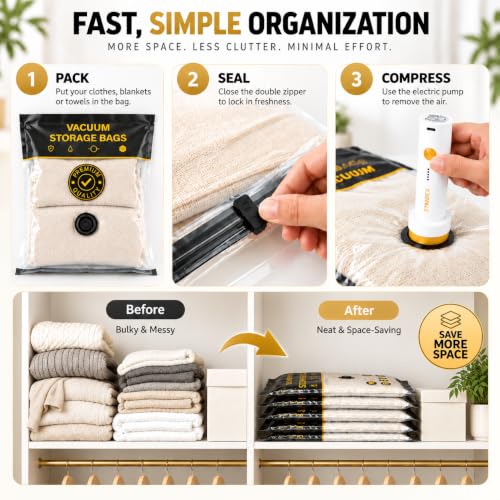 16 Pack Vacuum Storage Bags with Electric Pump for Clothing, Home & Travel