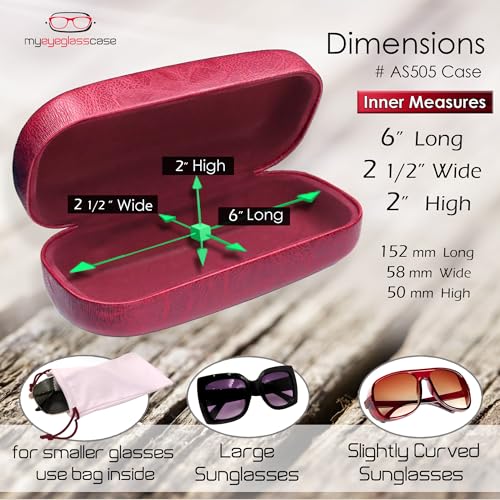 MyEyeglassCase Extra Large Hard Shell Sunglasses Case for Large Rectangular Frames, Eyeglass Case with Pouch & Cloth - color: As505 Burgundy