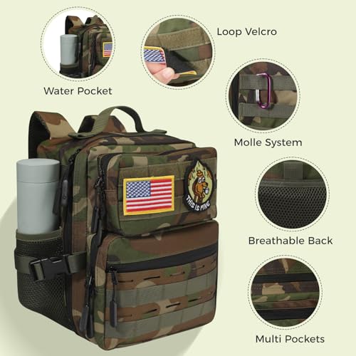 9L Mini Tactical Backpack for Men and Women, Gym Hiking Travel Daypack - color: Jungle Camo