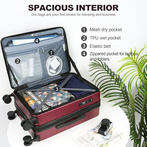 KROSER 20 Inch Airline Approved Carry On Luggage, Top Opening Suitcase - color: Burgundy