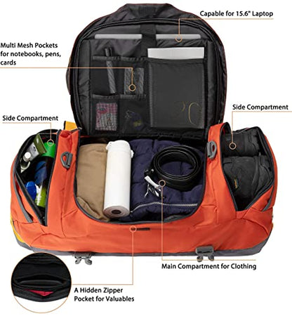 Ubon Convertible Duffel Backpack Weekender Gym Bag with Shoe Compartment - color: Orange, size: 80L