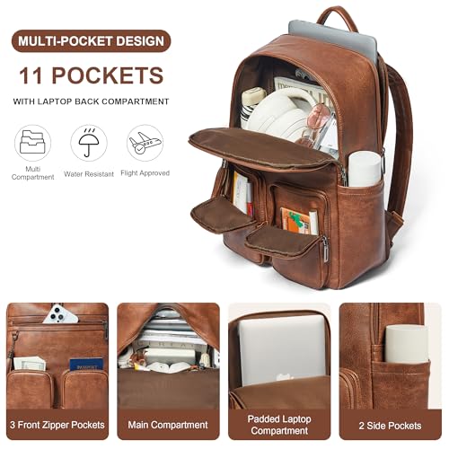Shrrie 16 Inch Vegan Leather Laptop Backpack Purse for Women - color: Two-toned Brown