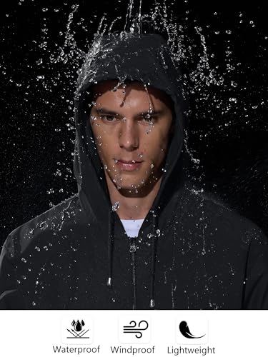 UIQUR Mens Rain Jacket Raincoat Waterproof Windbreaker - color: Black, size: Medium
