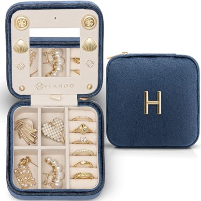 VLANDO Small Jewelry Box, Letter H Design with Earring Storage - color: Dark Blue, size: Letter H