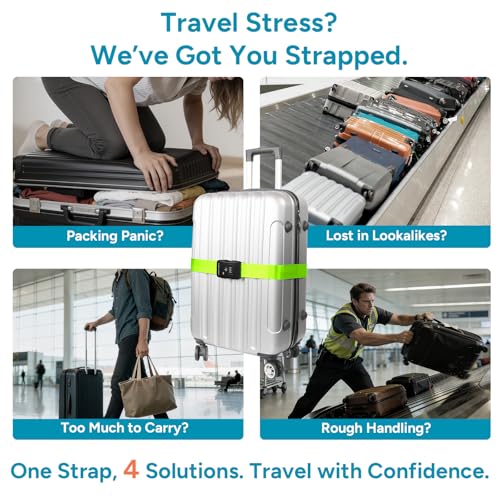 Travel Inspira 2 Pack Luggage Straps for Suitcases with TSA Lock - color: Apple Green