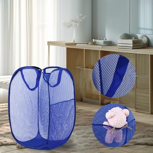 Pop Up Laundry Hamper, Mesh Laundry Basket Collapsible, Foldable Hamper for Travel and Storage (Blue) - color: Blue