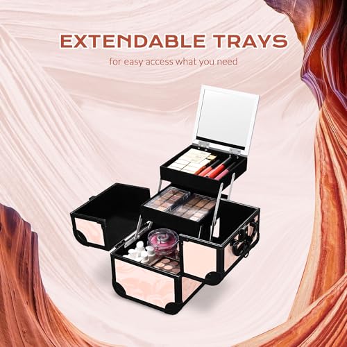BYOOTIQUE Aluminum Hard Shell Purse with Strap Cosmetic Makeup Case Travel - color: Pink With Travel Case