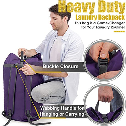 Backpack Laundry Bag, 115L Heavy Duty Extra Large College Laundry Backpack, Dirty Clothes Bag with Shoulder Straps, Laundry Hamper Bag with Drawstring Closure for College Dorm, Apartment Purple - color: Purple