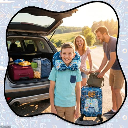 Kid's Luggage Set 4 Piece Suitcase Set 16" Hardside Luggage with Spinner Wheels Boys Carry on Toddler Travel Rolling Suitcase Airline Approved - color: Blue Game Console