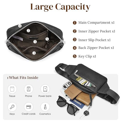 S-ZONE Leather Fanny Pack for Women RFID Blocking Crossbody Sling Bag - color: Black
