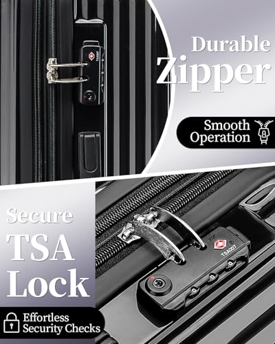 Luggage Sets 2 Piece Expandable Suitcases Set, 20/28Inch - color: GlossyBlack, size: 2-piece(20"/28")