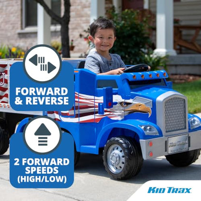 Kid Trax 12V Semi Truck Ride On Toy w/Detachable Cargo Trailer, Blue Eagle - color: Blue