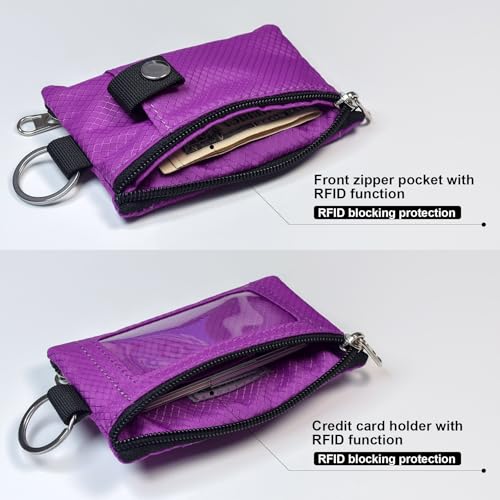CHENSPRX Minimalist RFID Blocking Small Wallet with ID Window,WaterResistant Zip Id Case Wallet with Lanyard Keychain for Cards,Cash,Travel,Women,Men - color: Purplish Red