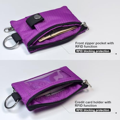 CHENSPRX Minimalist RFID Blocking Small Wallet with ID Window,WaterResistant Zip Id Case Wallet with Lanyard Keychain for Cards,Cash,Travel,Women,Men - color: Purplish Red
