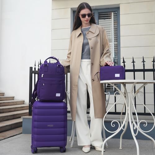 Luggage Sets 5 Pieces, Suitcase Set with Wheels, Suitcases for Women - color: Grape Purple-5pcs, style: 5 Piece Set (Backpack)