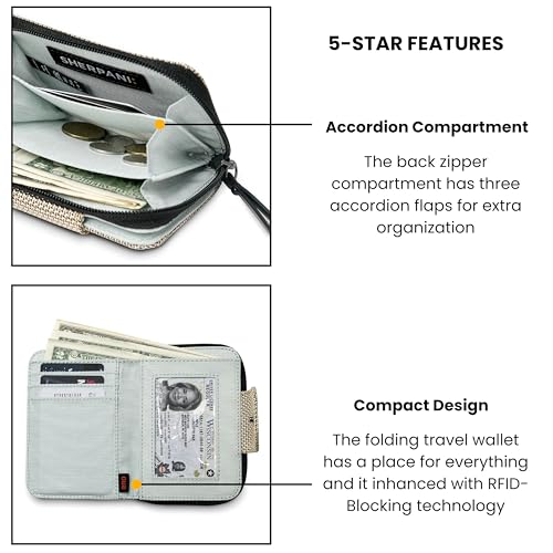 Sherpani Barcelona AT, Small Bifold Zipper Pocket Wallet (Carbon) | Lightweight Credit Card Cash Holder Organizer, Mini Nylon Purse with RFID Blocking & Clear ID Window, Travel Gift for Women - color: Carbon