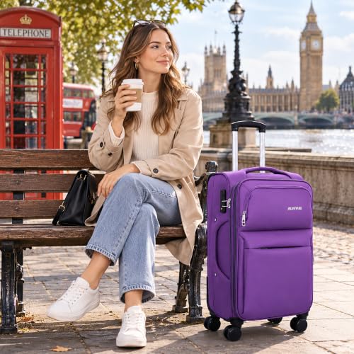 Softside Carry On Luggage Set & Spinner Wheel, Expandable Travel Suitcase - color: Purple