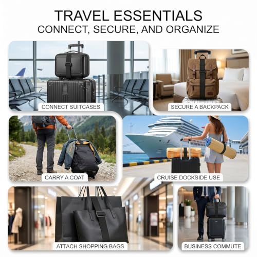 3Pcs Luggage Straps for Suitcases, Adjustable Luggage Connector Straps to Connect Two Suitcases for Secure Carry On & Travel Essentials