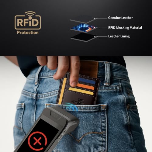 Genuine Leather Mens Wallet Slim RFID Blocking Credit Card Holder - color: CrazyHorse Brown