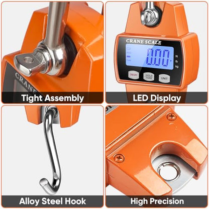 ROMECH 660lb Digital Hanging Scale, Aluminum Crane Scale with Hooks - color: Orange, size: 660lbs