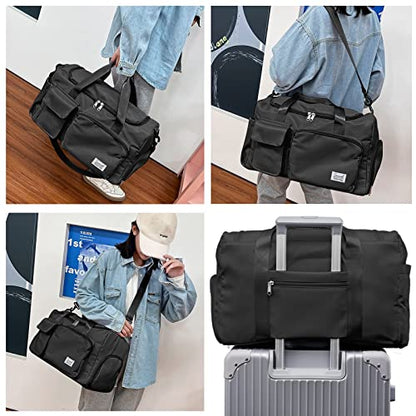 Suruid Gym Bag with Shoe Compartment, Sports Duffle Bag for Women, Black - color: Black
