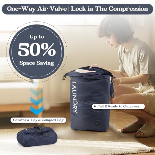 Travel Laundry Bag, Vacuum Compression Dirty Clothes Travel Bag - color: Navy Blue, size: Medium