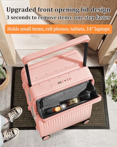 Joyway 20 Inch Top Opening Carry on Luggage with Aluminium Frame, Pink | TSA Approved Suitcase with Spinner Wheels, Wide Handle, Front Pocket, USB Port, Great For School, Business & Travel - color: Pink