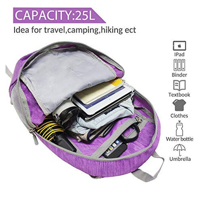 ZOMAKE 25L Lightweight Packable Backpack, Foldable Daypack(Purple) - color: Purple