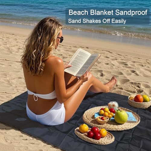 Pocket Blanket, Compact Blanket for Picnic, Beach, Festival - color: Black, size: 79"*55"