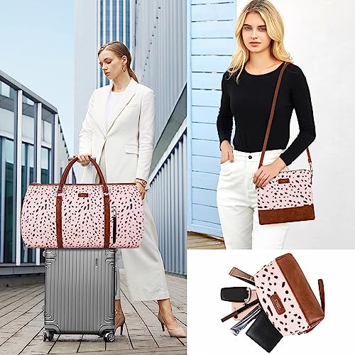 Convertible 2-in-1 Garment Bags for Travel with Waterproof Shoe Compartment - color: E-Pink Leopard