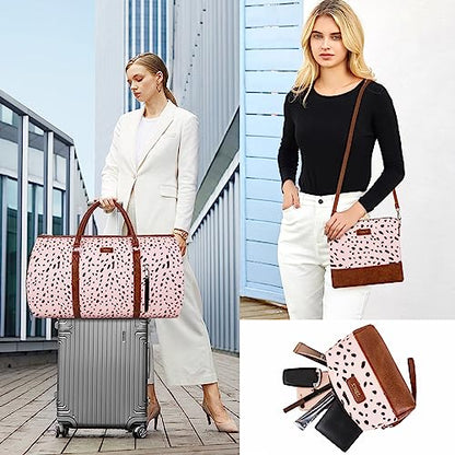 Convertible 2-in-1 Garment Bags for Travel with Waterproof Shoe Compartment - color: E-Pink Leopard