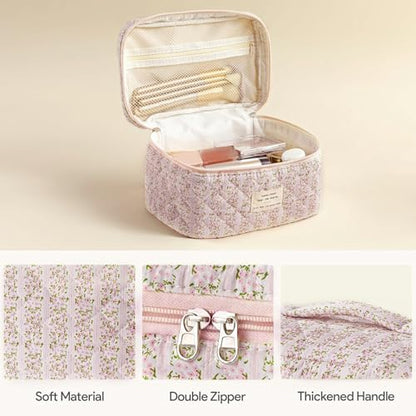 HBselect Quilted Makeup Bag, 3Pcs Cotton Large Travel Makeup Bags Organizer - color: A-3PCS-Floral 16