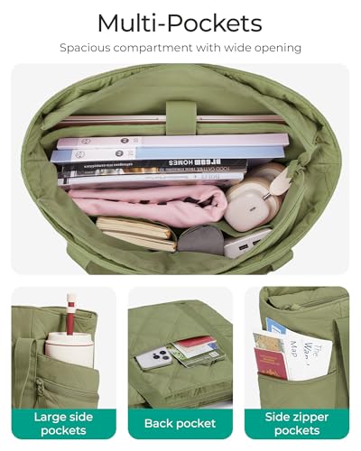BAGSMART Crush Tote Bag for Women, 20L Puffer Work Tote with Zipper - color: Green